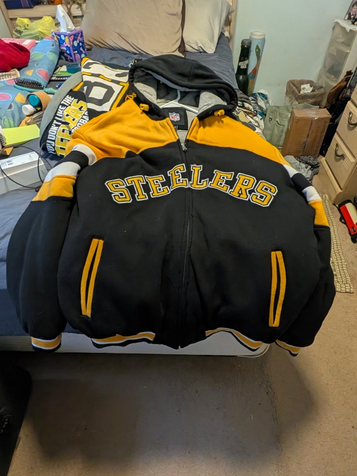 Pittsburgh Steelers NFL Hooded Fleece Jacket XL Full Zip Big Logo Back - product detail image 1