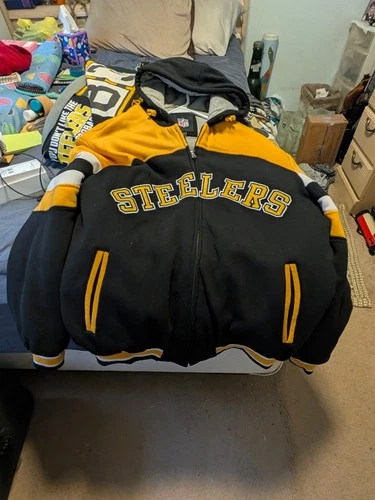 Pittsburgh Steelers NFL Hooded Fleece Jacket XL Full Zip Big Logo Back video thumbnail