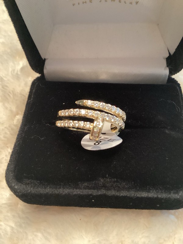 Womens~925 Moissanite Gold Over Sterling Nail Ring~Sz 8 New
