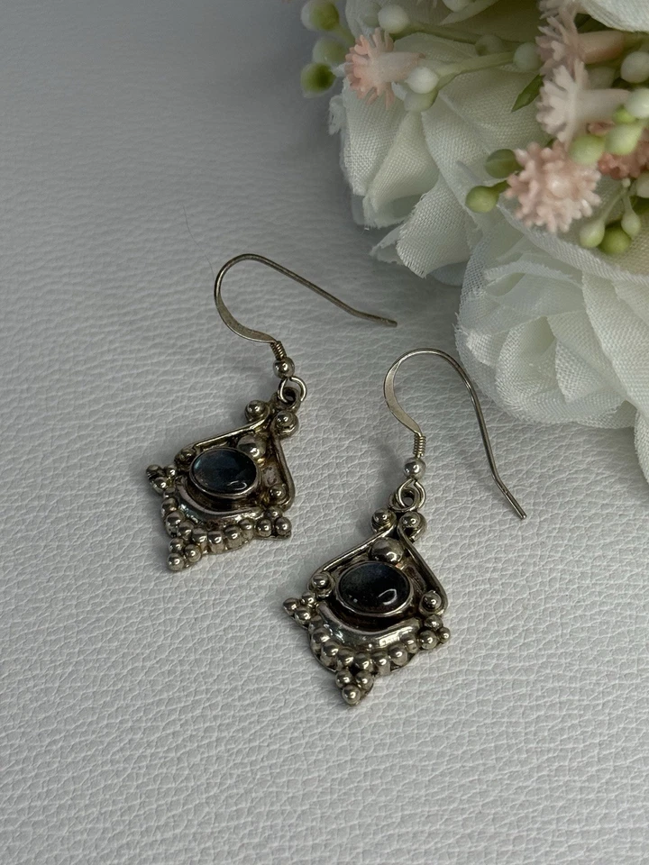 Vintage 925 Sterling Silver Labradorite Earrings Length 1.80 Inch - Image 4 of 4