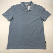 NEW Calvin Klein Polo Shirt Mens Medium Dusty Blue V-Neck Textured Pique NWT