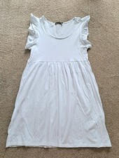 🤍 Boohoo White Summer Jersey Dress With Frill Sleeves - Size 10 🤍