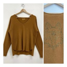 Zadig Voltaire Cashmere Fox Logo Studded Rhinestone V-Neck Sweater - Medium