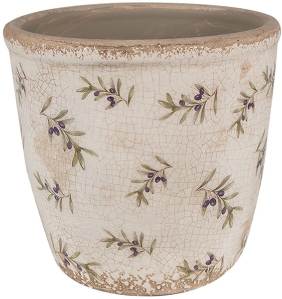 Blumentopf Keramik Olivenmuster Beige Blau 14X13 Cm Clayre & Eef 6CE1669M-image