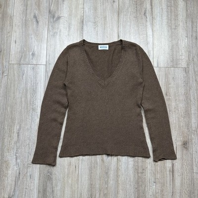 BRORA Cashmere V-Neck Knit Sweater Pullover Brown Women s Size 34  87cm UK8 EU36