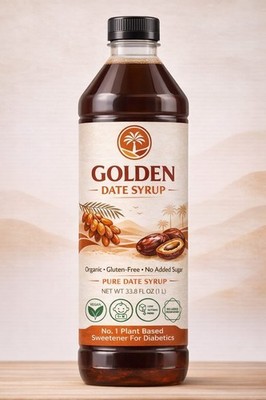 Golden Date Syrup 1 Liter (33.8 oz) | Organic | No Added Sugar | Vegan Sweetener
