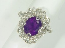 BUTW Sterling Silver Wire Wrapped Faceted Amethyst Ring Size 7 4285D TLE
