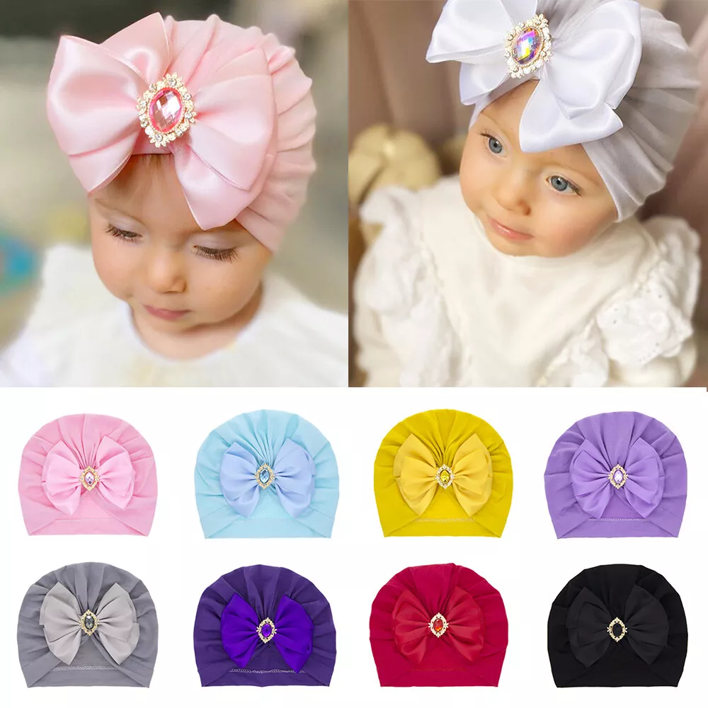 Bonnet Turban Pour Bébé Fille Bonnet Avec Nœud En Cristal Couvre-Chef Doux .