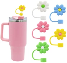 Flower Straw Cover Cap for Stanley Cup Silicone Straw Topper Compatible with 30