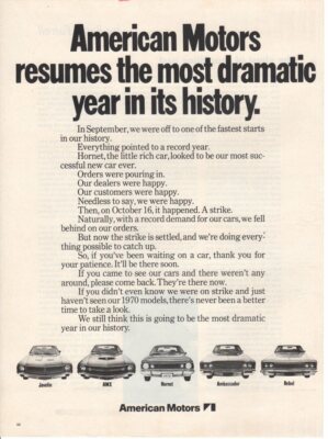 Vintage Print advertisement ad Car 1969 American Motors Dramatic Year Javelin 