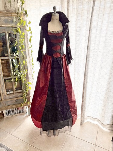 Gothic Victorian Vampire Queen Dress Corset Red Black Long Gown Hoop Tulle O/S