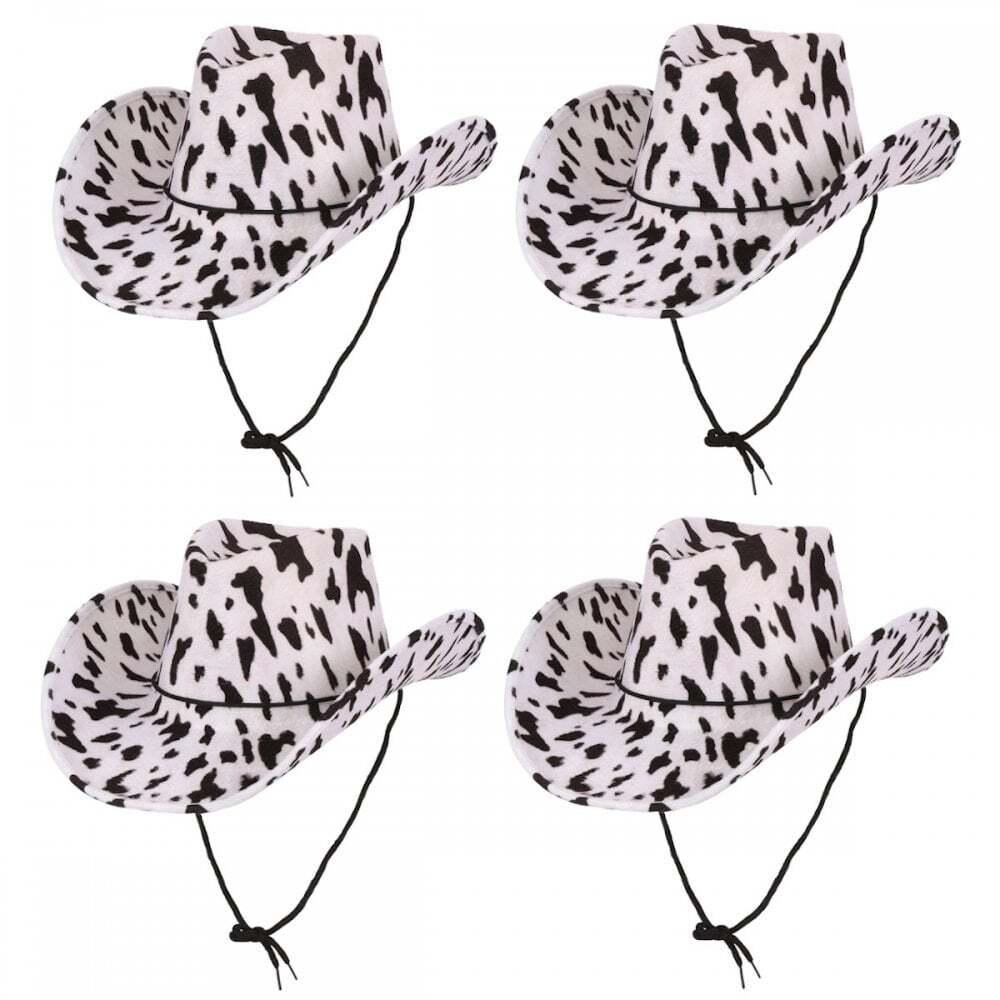 Adult 4 x Texan Cowboy Cowprint Hats Wild West Western Cowboy Unisex Fancy Dress