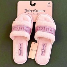 JUICY COUTURE Bling Terry Slippers Sandals Women's SIZE MEDIUM 6.5-7.5 Baby Pink