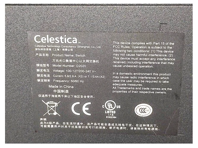 Celestica D2020 Switch (Rear-to-Front airflow) P/N:R0697-F0011-01 - Image 2 of 4