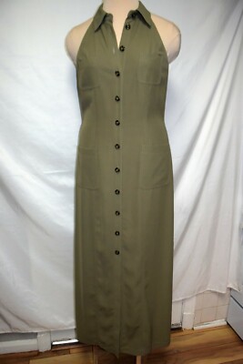 Marina Babina Sage Green Halter Neck Button Down Maxi Dress-Made in Italy
