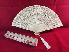 Vintage Decorative Plastic Ivory Fan Made in Hong Kong