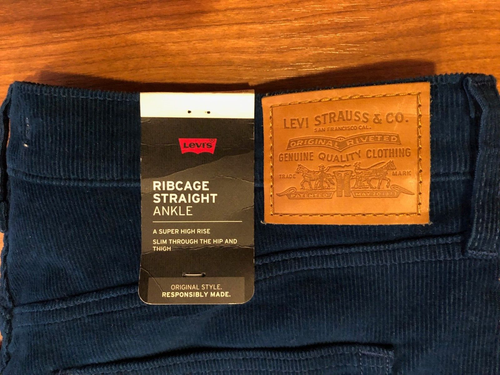 NWT Womens Levi's Ribgage Straight Indigo Blue Corduroy Jeans W36xL27 - $108.00 - Picture 2 of 9