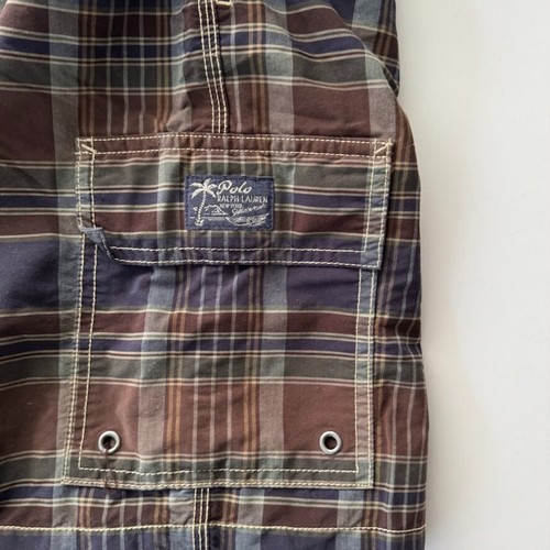 POLO RALPH LAUREN Plaid Cargo Board Shorts Mens Medium 7" Inseam Lined Swimwear - Picture 12 of 17