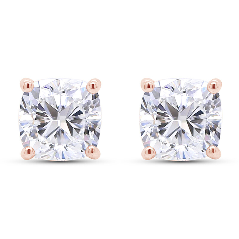 2ct Cushion Cut Moissanite Stud Earrings in 18K Rose Gold