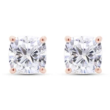 2ct Stud Earrings Solitaire Cushion Cut Moissanite 18K Rose Gold Plated