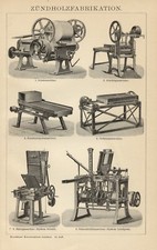 1897 Stampa Antica = FIAMMIFERI FABBRICAZIONE = Macchinari = Old  Print #