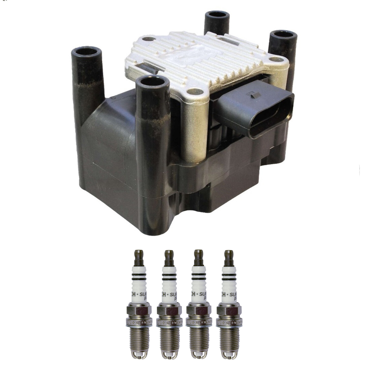 Bosch Ignition Coil 4 Nickel Spark Plug Kit For A4 E36 Golf Jetta Passat L4