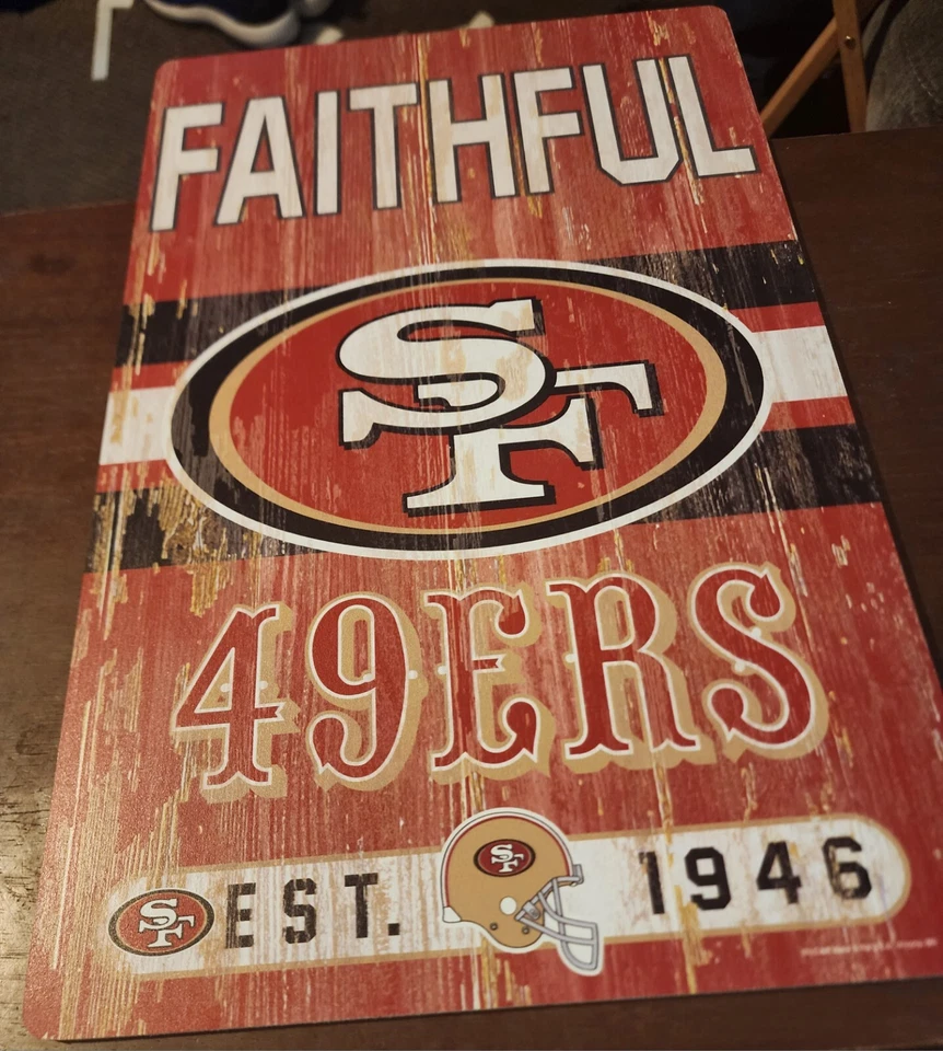 SAN FRANCISCO 49ERS ВЕРНЫЙ СОСТАРЕННЫЙ ДЕРЕВЯННЫЙ НАЛЕТ 11 X 17 ДЮЙМОВ ПРЕДСТАВЛЯЮТ - Изображение 2 из 4