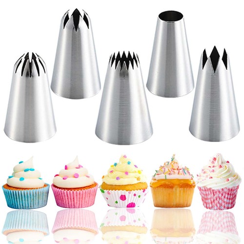Large Piping Tips Set - 5 Different Frosting Tips for Cake Decorating - Cupca...