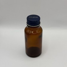 Vintage Pfizer Brown Glass Medicine Bottle Pfizer Blue Metal Cap 4”