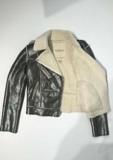 Ralph Lauern Denim & Supply Metallic Faux Shearling Biker Jacket M White Grey