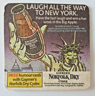Gaymer's Cyder - Norfolk Dry - New York Trip - Vintage Bierdeckel 1986