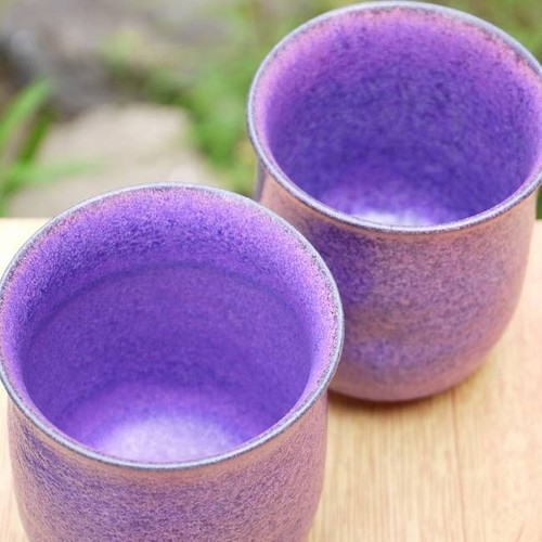 Yunomi Japanese tea cup set of 2 Kyo Kiyomizu yaki ware purple Zuisho