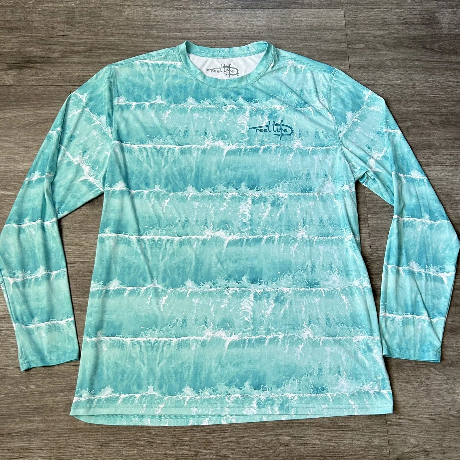 Reel Life Sun Ray Defender UPF 50 Beach/Fishing Long Sleeve Shirt Blue Teal XXL