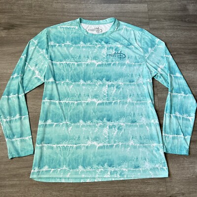 Reel Life Sun Ray Defender UPF 50 Beach/Fishing Long Sleeve Shirt Blue Teal  XXL