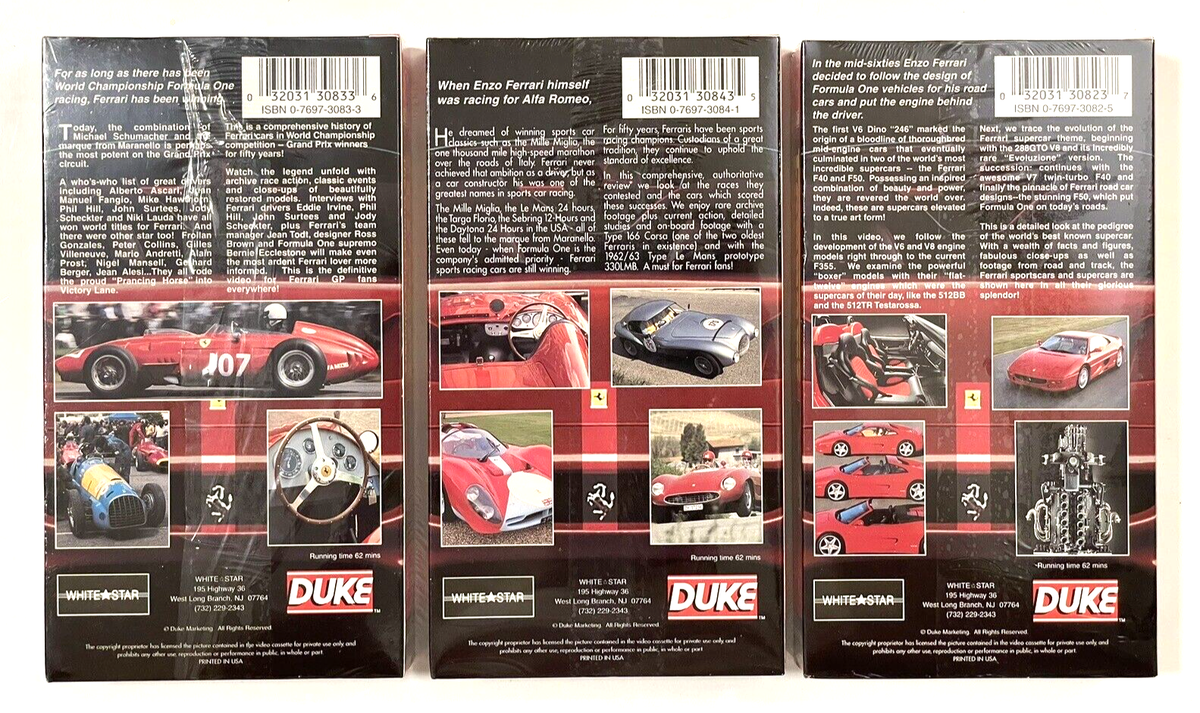 Vintage Ferrari 50 Years Collection VHS Box Set 3 Tapes w/ Sleeve