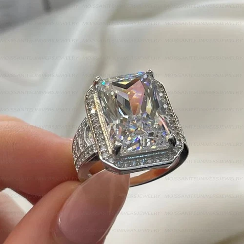 6.0ctw Radiant Cut Moissanite Halo Wedding Engagement Ring 14K White Gold Plated