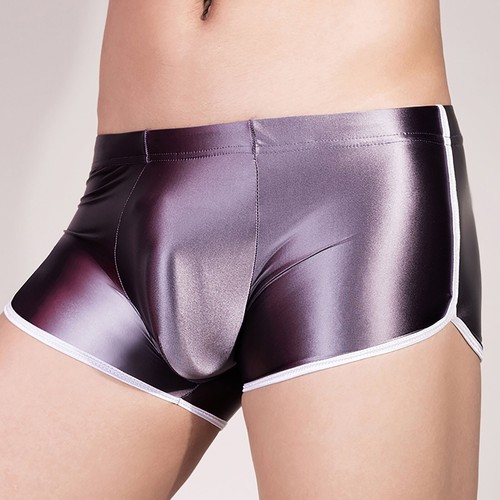 Mens Glossy Contrast Trim Boxer Underwerar Bulge Pouch Athletic Shorts Panties - Picture 41 of 68