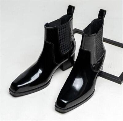 Men's Chelsea Boots Real Shiny Leather Ankle Shoes High Top Formal Dress Western