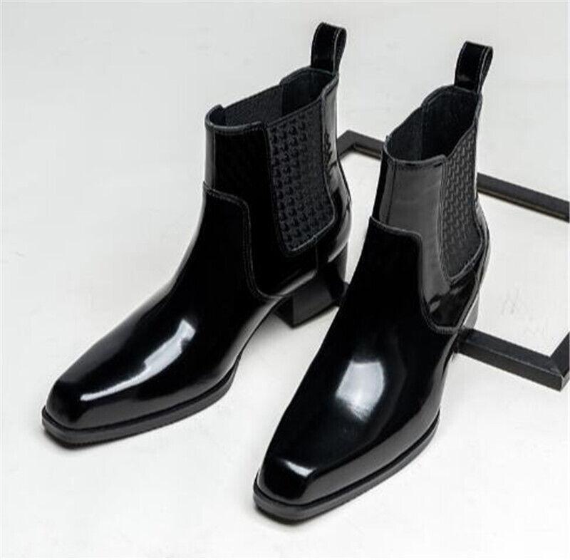 Para hombres Botas Chelsea Cuero Brillante Real Zapatos al Tobillo Parte Superior Alta Vestido Formal Occidental