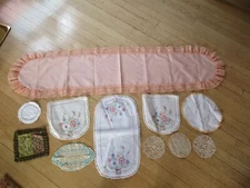 Vintage Table Runner Dollie Hand Embroidered Linen Lace Lot