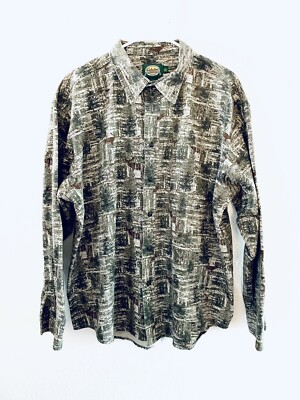 Cabela's Deer Print Long Sleeve Button Down Shirt Size XL