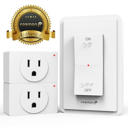 Fosmon [ETL Listed] On OFF Braille Wire Free Wall Switch Wireless 2 Outlet Plug - Afbeelding 1 van 8