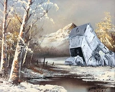 Crashed at-at star wars art print poster upcycled thrift store painting