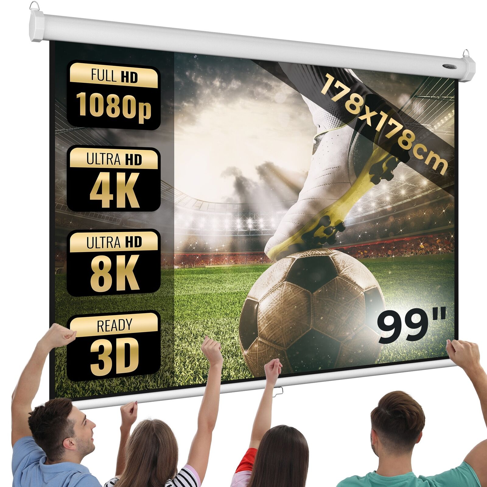 Thumbnail - Jago® Beamer Leinwand 1:1 4:3 16:9 178x178cm 99 Zoll Rolloleinwand
