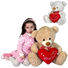 Orso 65cm Grande Peluche con Cuore Love San Valentino Bianco Beige 