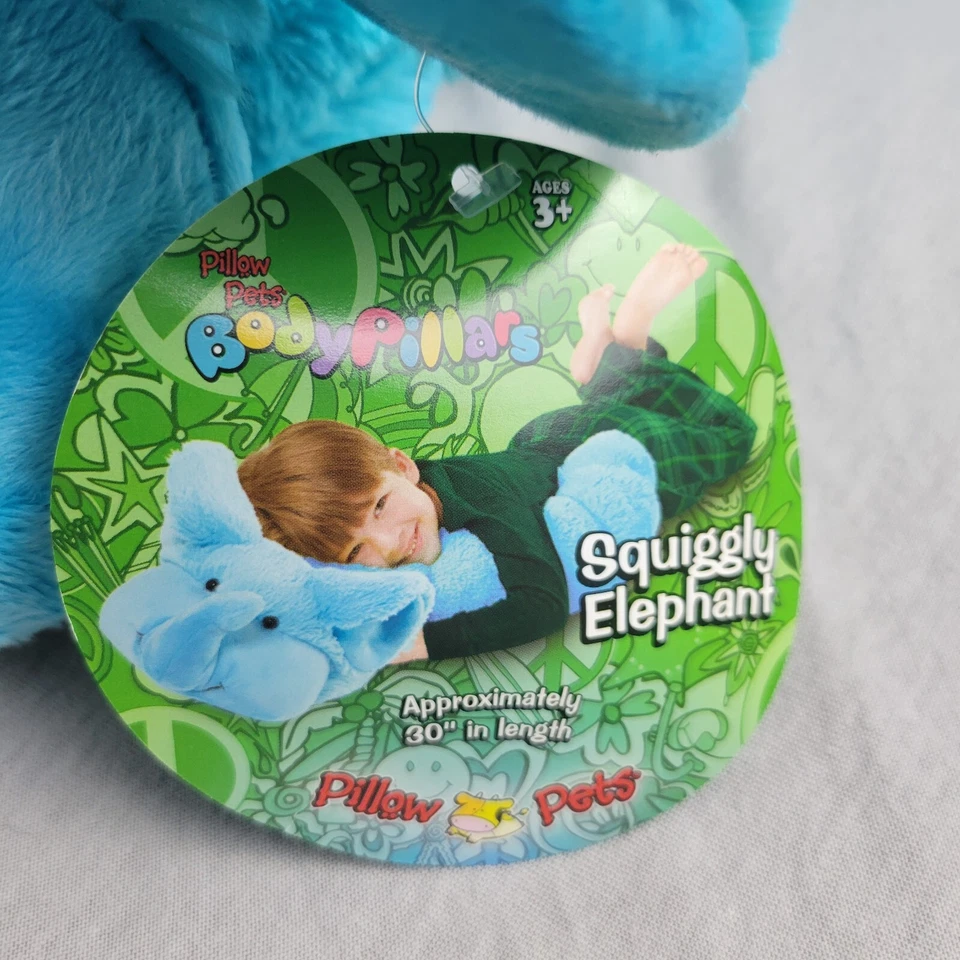 Pelúcia Pillow Pets Body Pillars Baby Blue Squiggly Elephant 30" RARA - Imagem 4 de 4