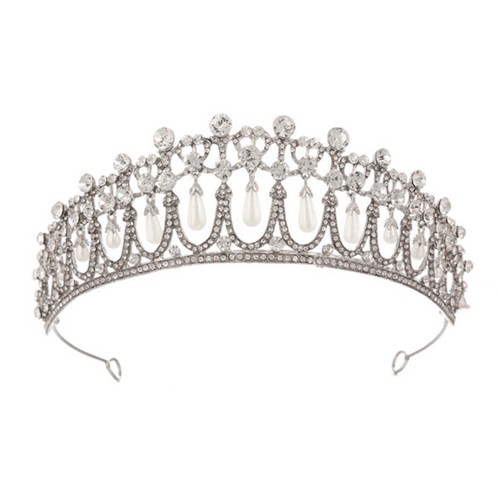 5.5cm Tall Pearl Crystal Diana Love Knot Wedding Queen Princess Prom Tiara Crown - Picture 2 of 4