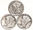 (3) Mercury Dimes - 1943P 1943S 1944P - Extra Fine - #0569ED FREE SHIPPING