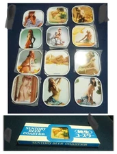 Japan Suntory Vintage Nude Lady 12 Tin beer coaster  mat Rare 