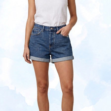 Kancan Nora High Rise Denim Shorts Cuffed Medium Wash Women's Size 11/29
